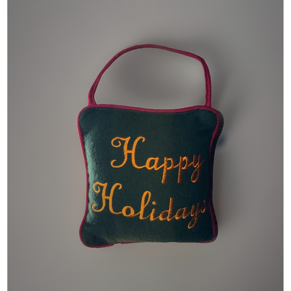 VTG Christmas "Happy Holidays" Door Knob Hanger Green 7" x 7" (Hanging)‎
